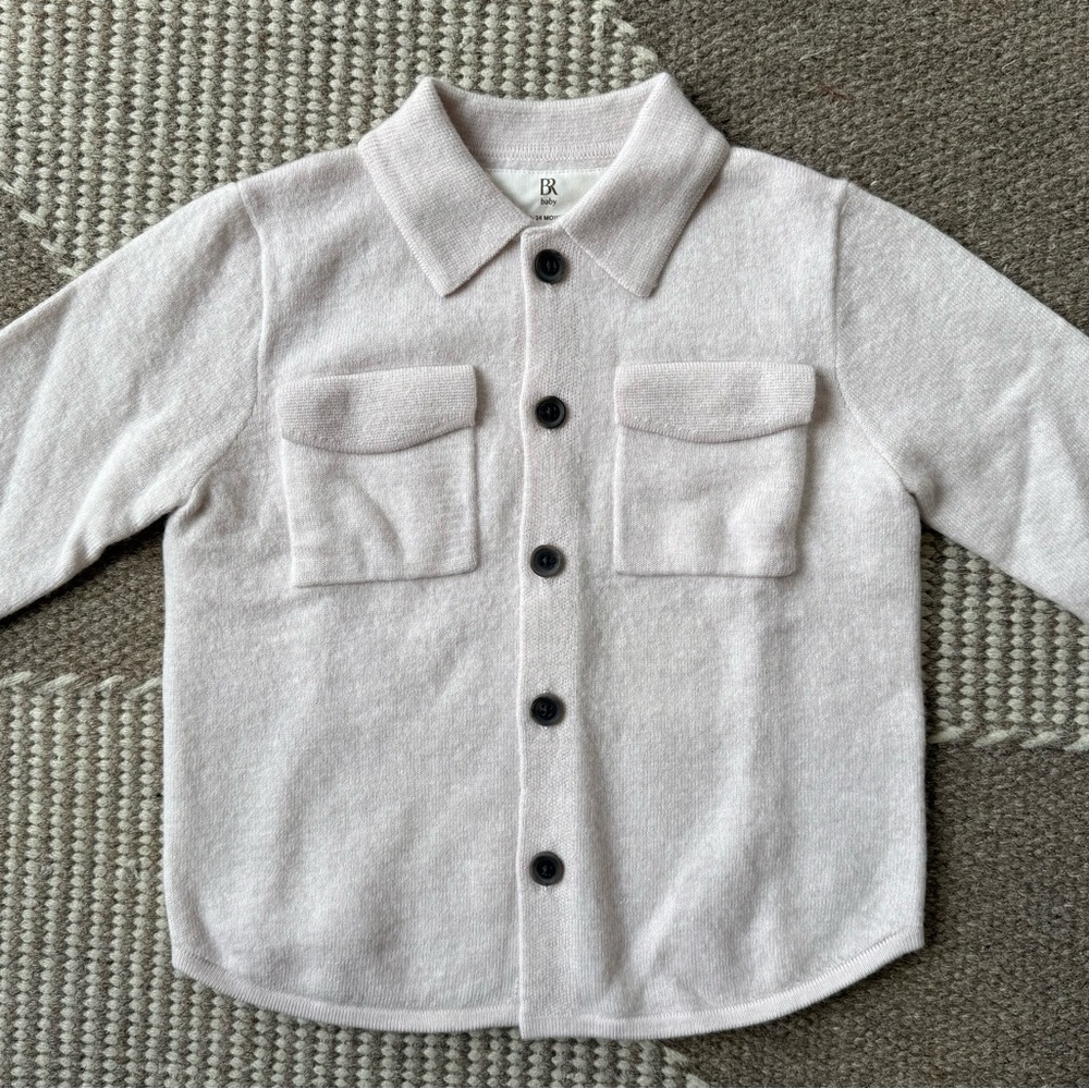 Kids Beige Button-Down Shirt Jacket with Pockets, Size 18-24 months